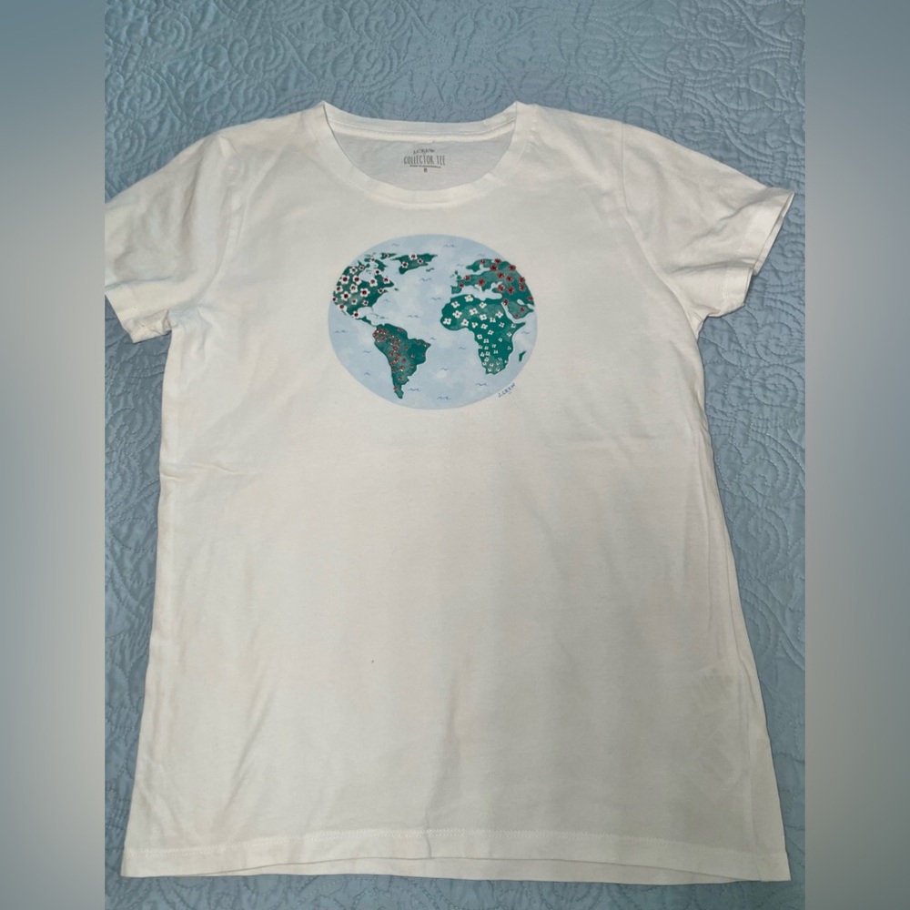 J. Crew white  earth graphic “Collector Tee” . Size small.